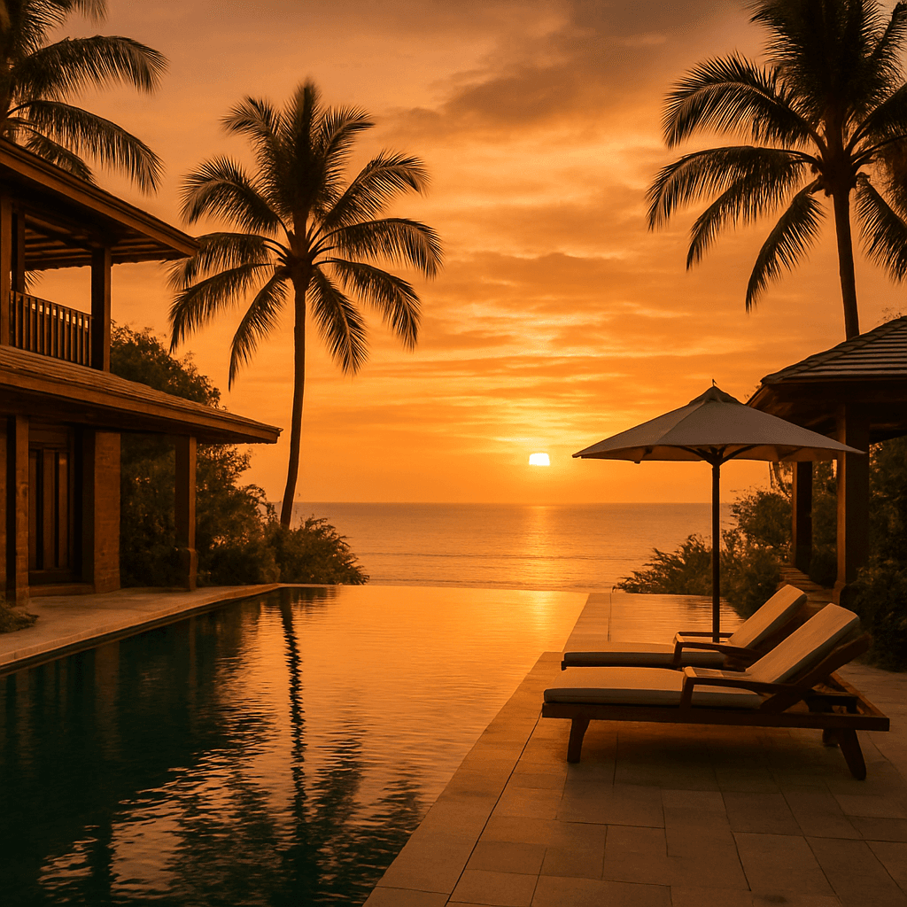 Villa courtyard at sunset